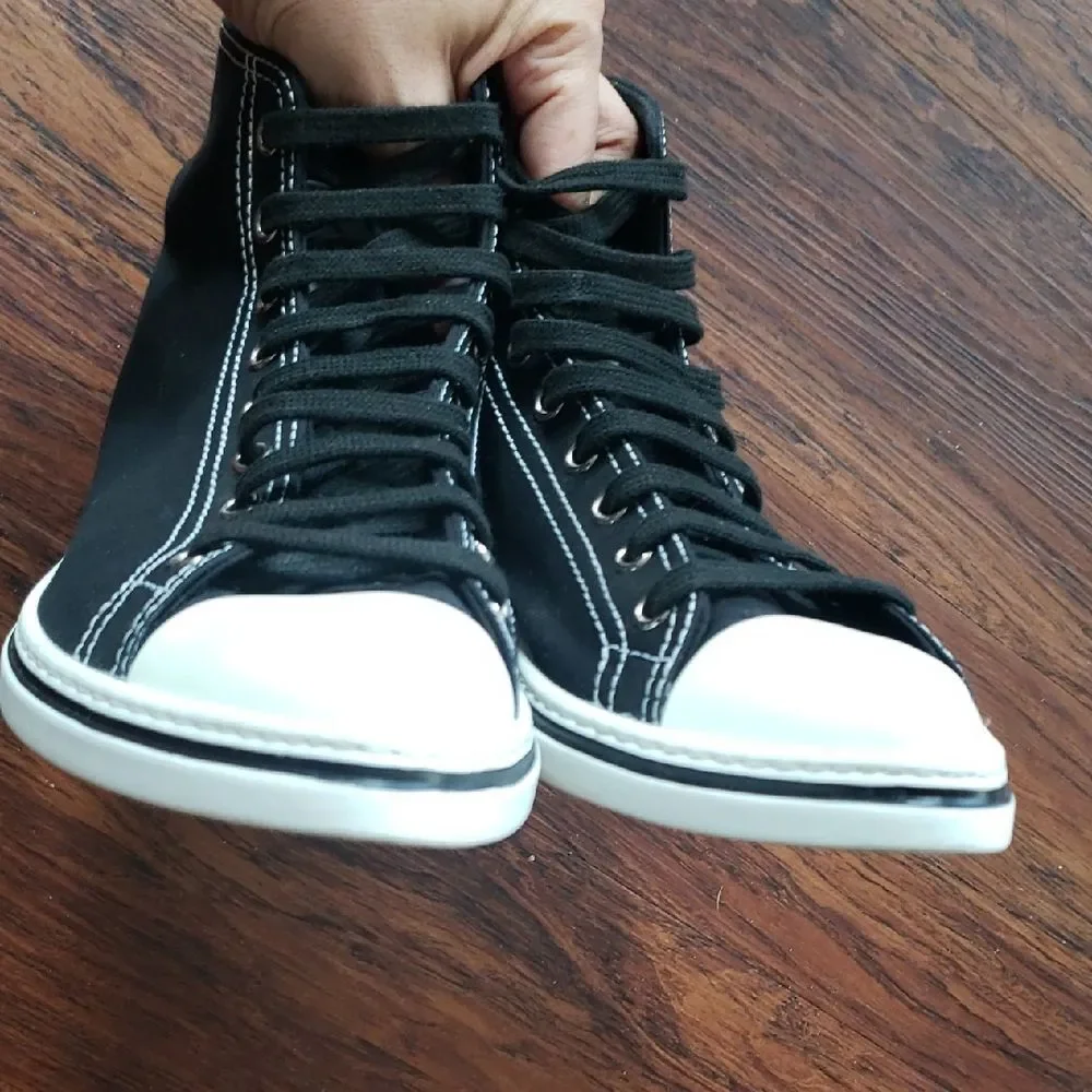 Prada Mens Black White Pointed Toe High-Top Sneakers Size 7